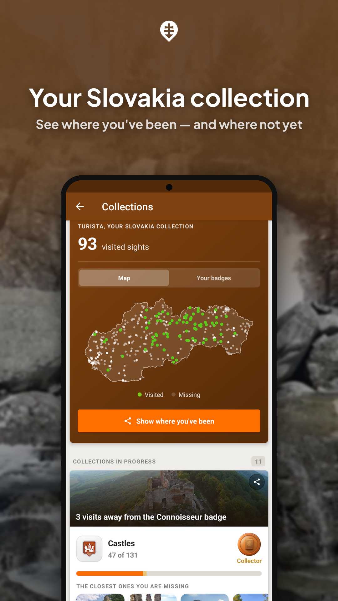 Odznaky v appke Turistické atrakcie Slovenska